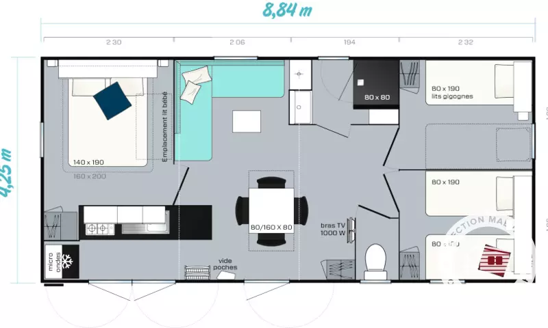 Mobil Home 4 Pièces 6 Personnes + TV
