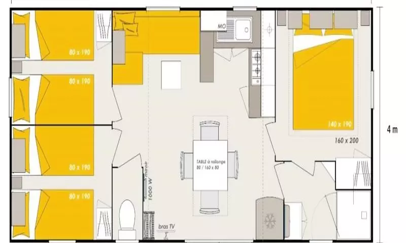Mobil Home Premium 4 Pièces 6/8 Personnes + TV