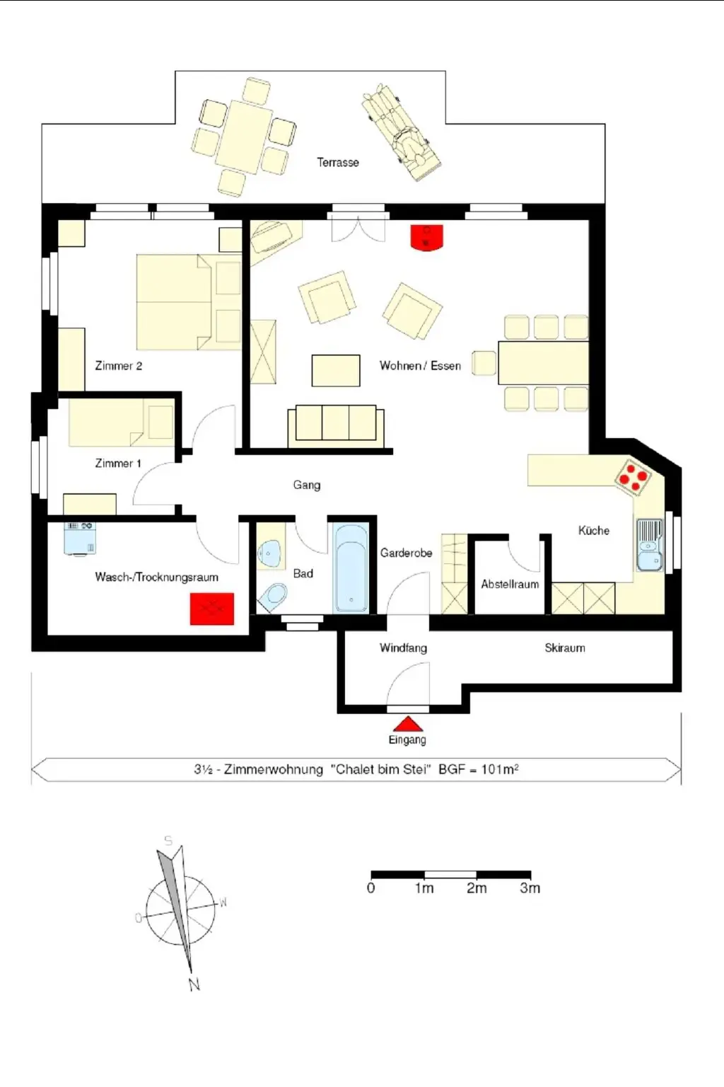 Résidence Chalet Bim Stei Appartement/Fewo, Bad, WC, 2 Schlafräume 3-Zimmerwohnung