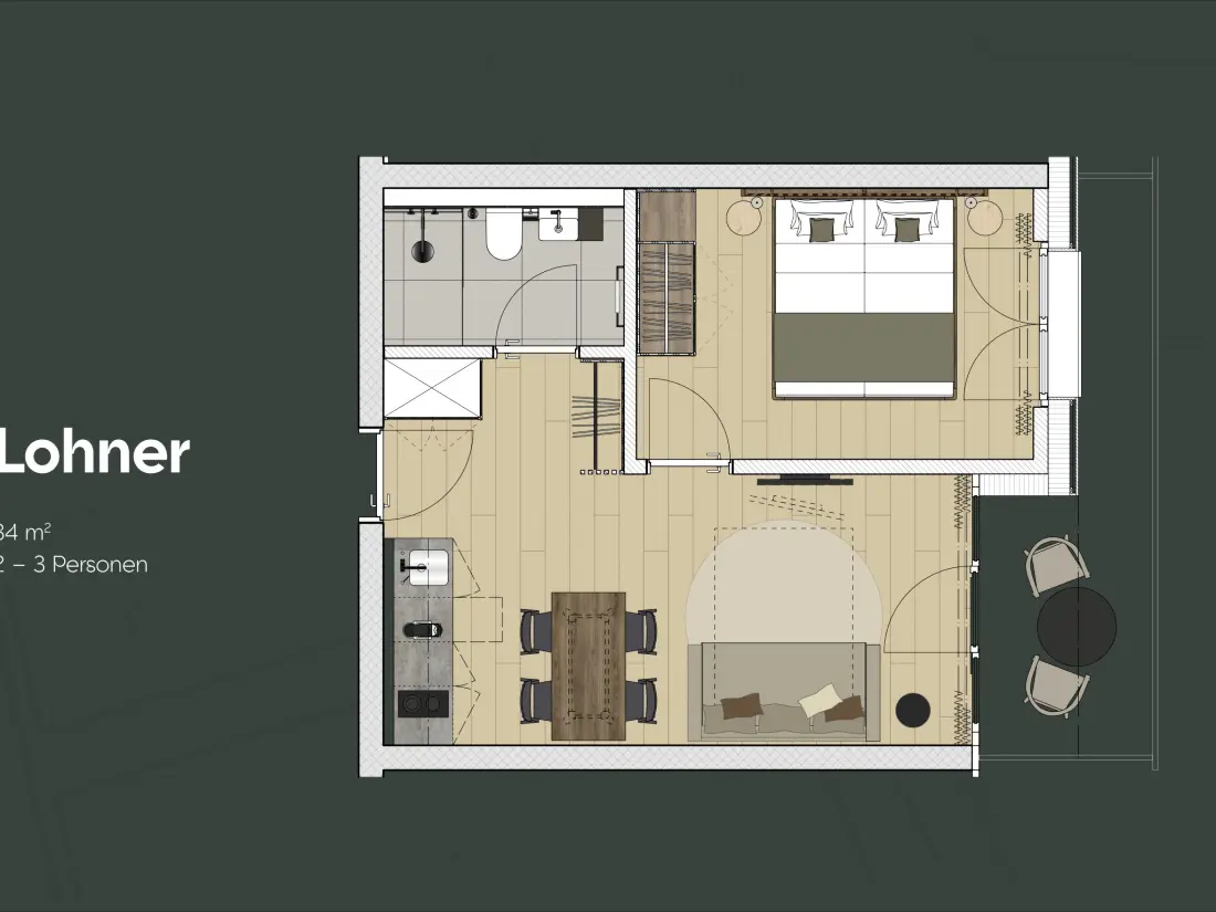 Résidence KURVE Apartments & Lounge Appartement/Fewo, Bad, WC, 1 Schlafraum