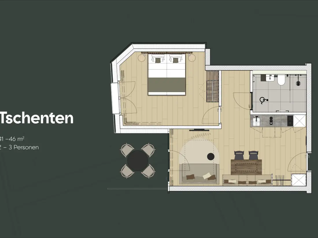 Résidence KURVE Apartments & Lounge Appartement/Fewo, Bad, WC, 1 Schlafraum