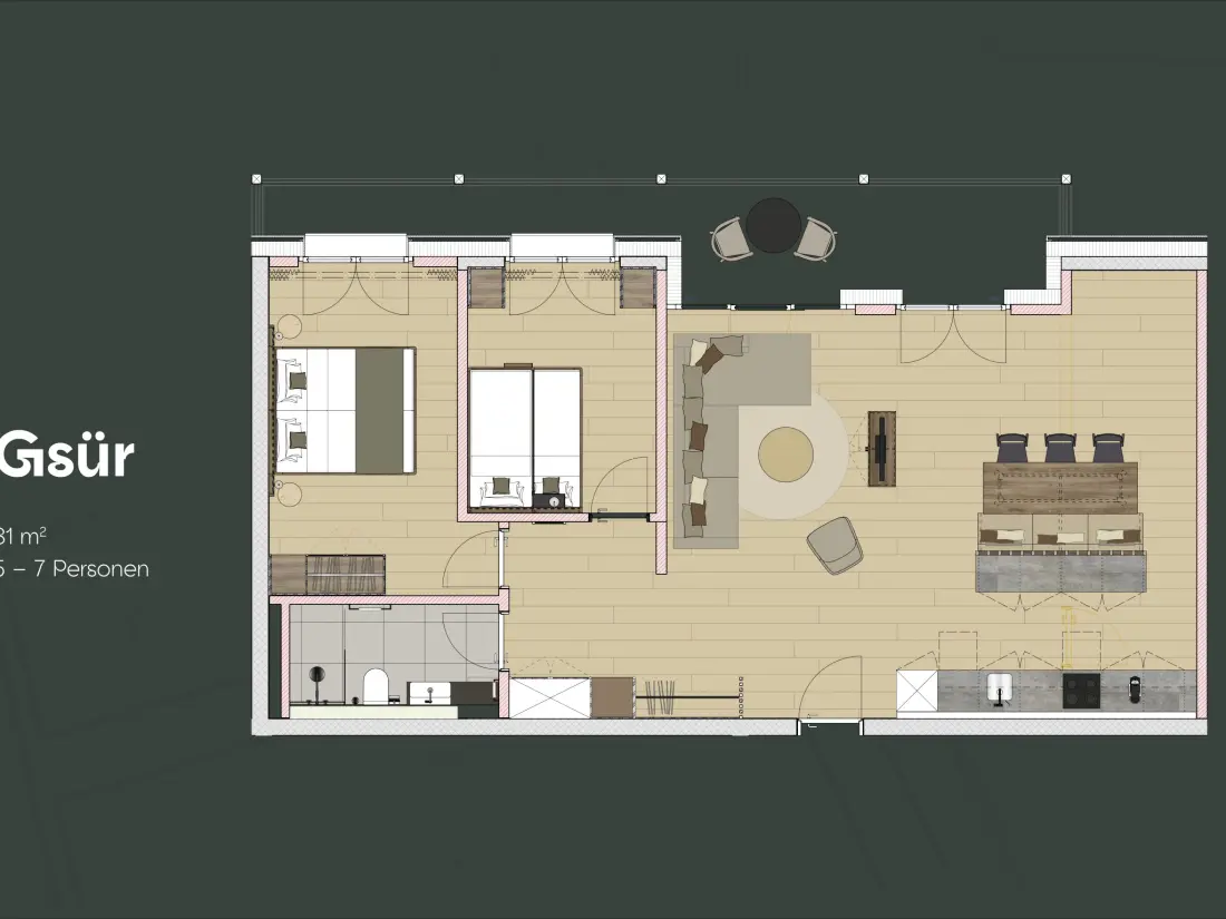 Résidence KURVE Apartments & Lounge Appartement/Fewo, Bad, WC, 3 Schlafräume