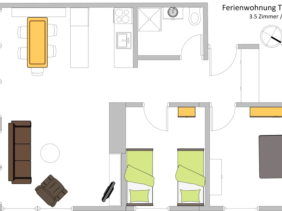 Résidence Titschermatte Appartement/Fewo, Bad, WC, 2 Schlafräume 3-Zimmerwohnung