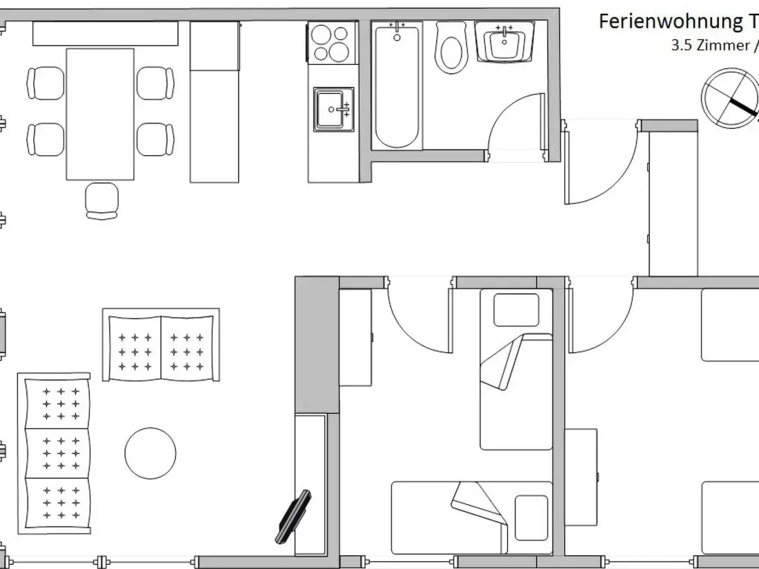 Résidence Titschermatte Appartement/Fewo, Bad, WC, 2 Schlafräume 3-Zimmerwohnung