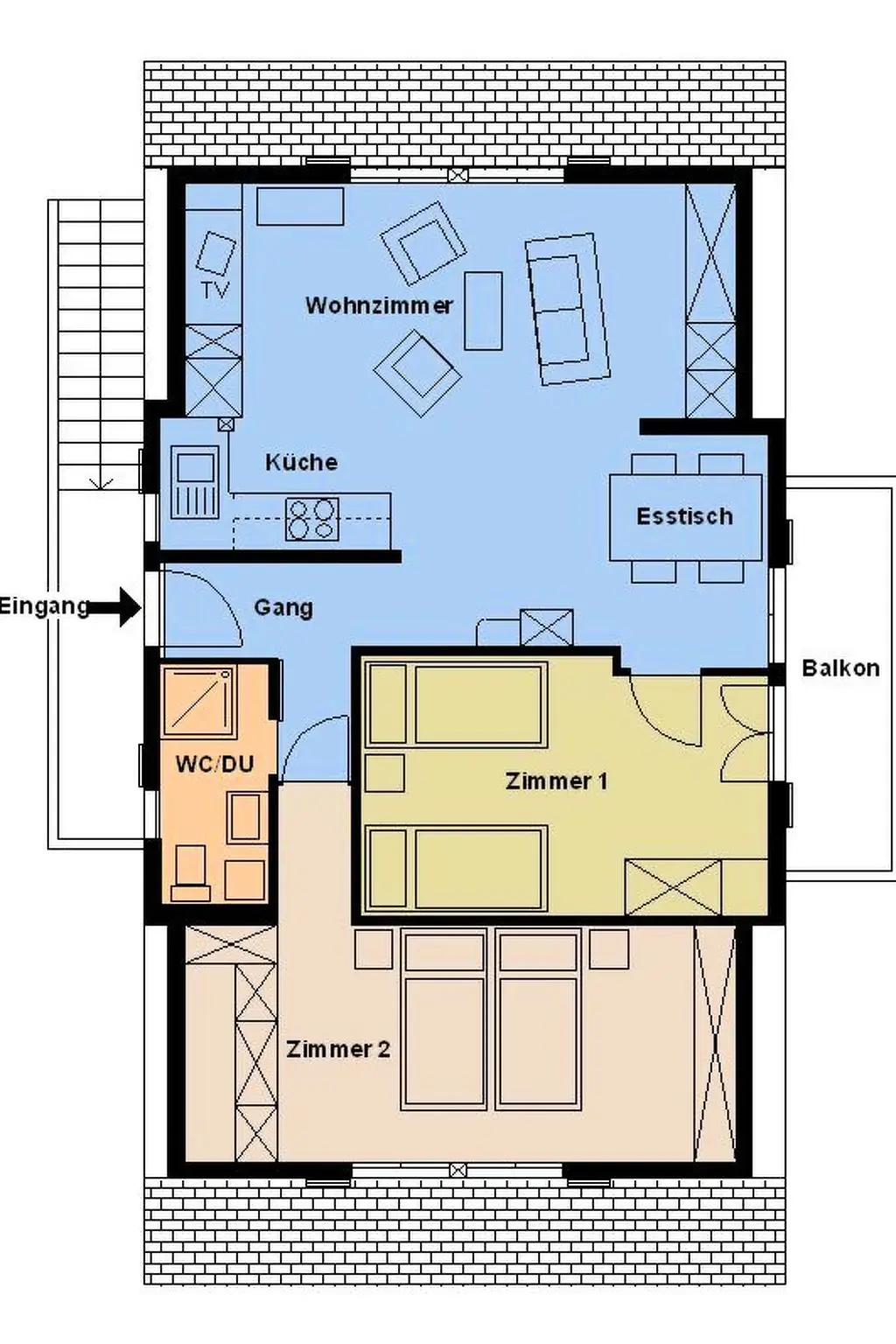 Résidence Wildrösli Appartement/Fewo, Dusche, WC, 2 Schlafräume 3-Zimmerwohnung 1.Stock