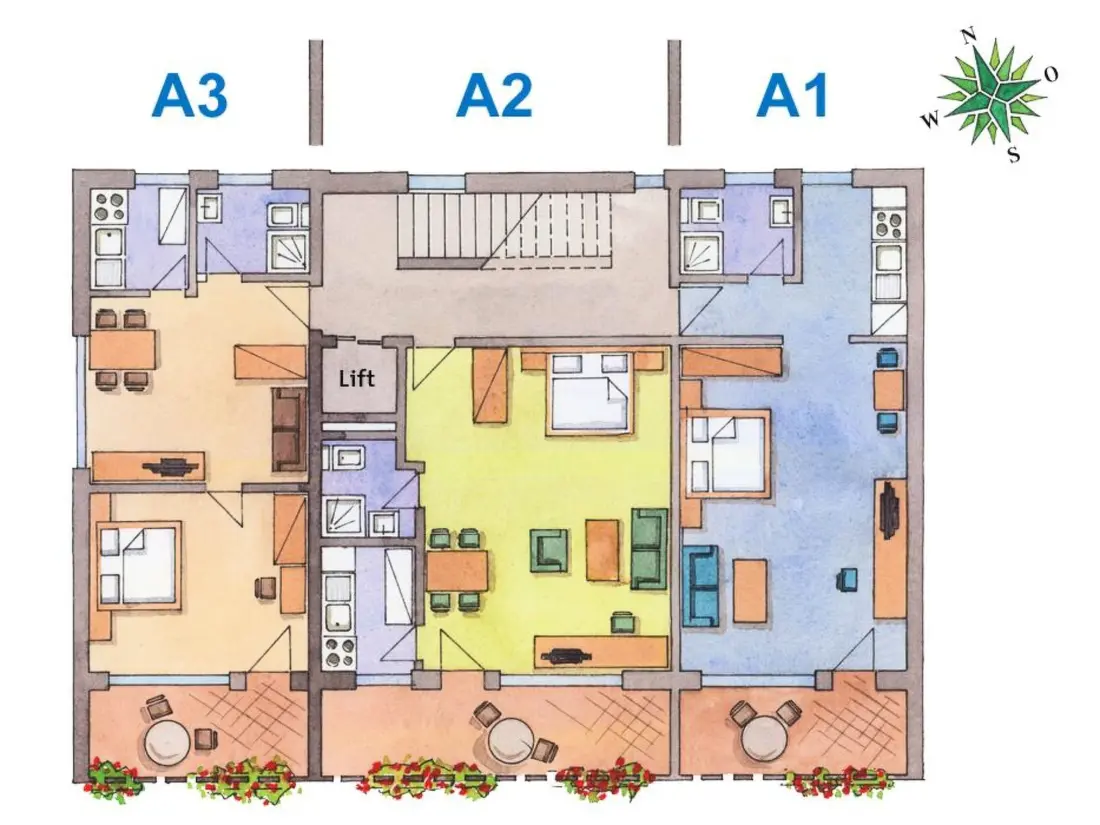 Résidence Alfa Appartements # 2-bed apartment, Dusche, WC
