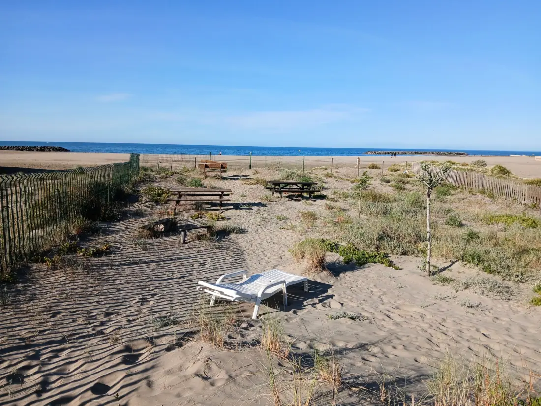 Résidence Mobilheim "Les Dunes" mit Blick auf das Wasser