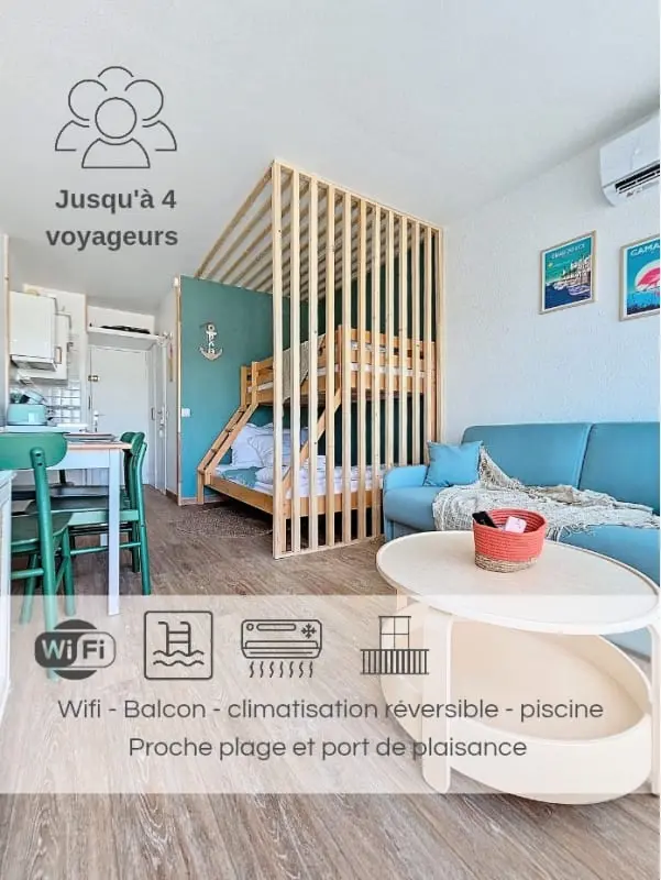 Résidence Jardins Du Port D3073 – Studio Clim, Terrasse, Parking, Wi-fi, Piscine